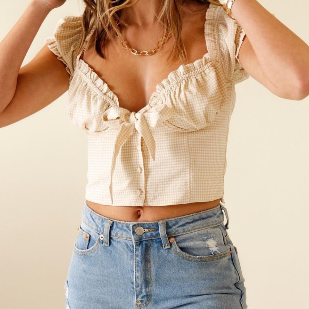 Yellow and white gingham crop top NWT